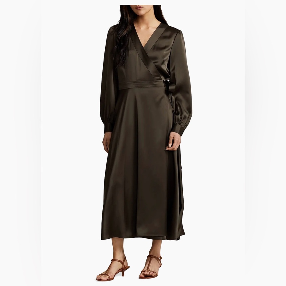 Ralph Lauren Satin Wrap Dress - Dark Brown
